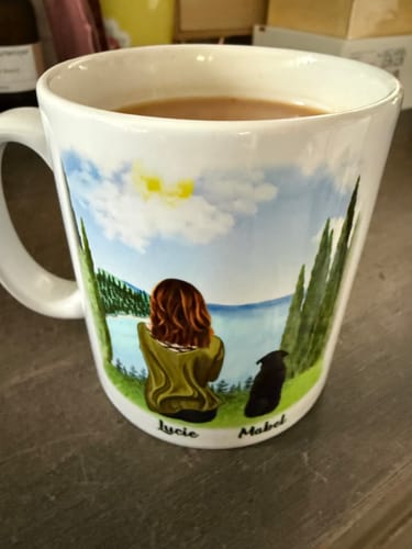 Customer photo review of Best dog mum ever Mug - change dogs, outfits, message & more