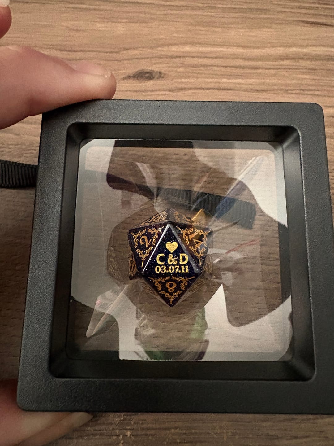 Customer photo review of Custom Anniversary D20 Dice – Personalized D&D Gift