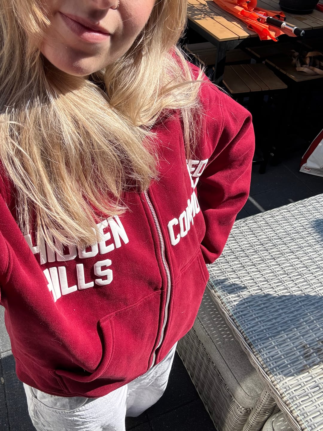 Customer photo review of GATED COMMUNITY ZIP HOODIE BURGUNDY