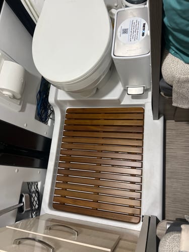 Customer photo review of Teak shower mat with no slip lacquer finish 25.5" x 20.5"