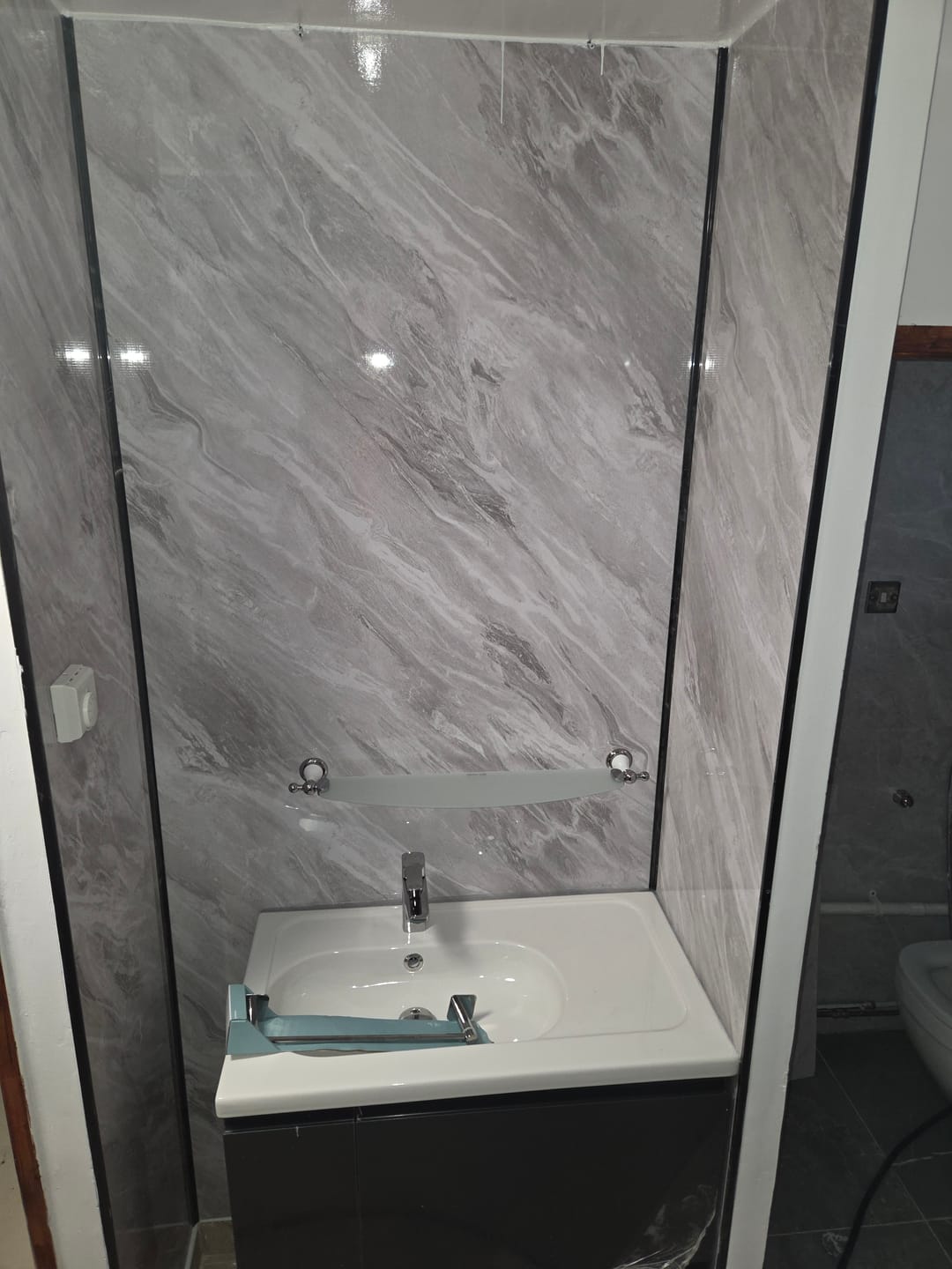 Customer photo review of Premium Grey Stone Marble Gloss Shower Wall Panel - 1M x 2.4M