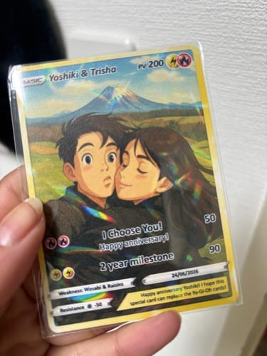 Customer photo review of Customizable Pokemon Card - Personalized Anime-Inspired Pokemon Card for Couples - Holographic Effect Available - CPC-28