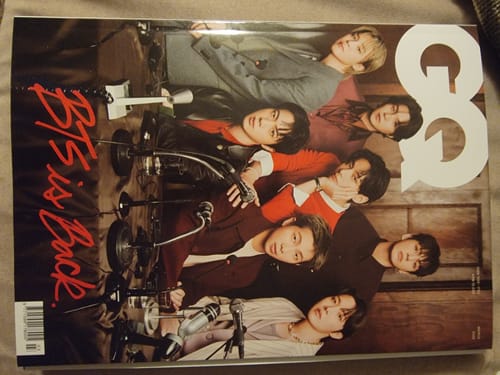 Customer's photo of the GQ Korea Magazine March issue, featuring the members of BTS on the full cover.