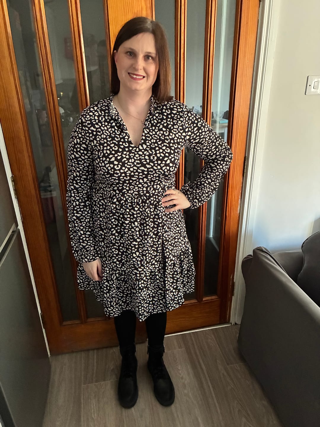 Customer photo review of Alba Black Leopard Smock Dress