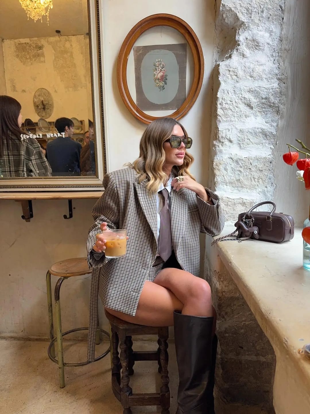 Customer photo review of Elma Houndstooth Belted Shorts Suit