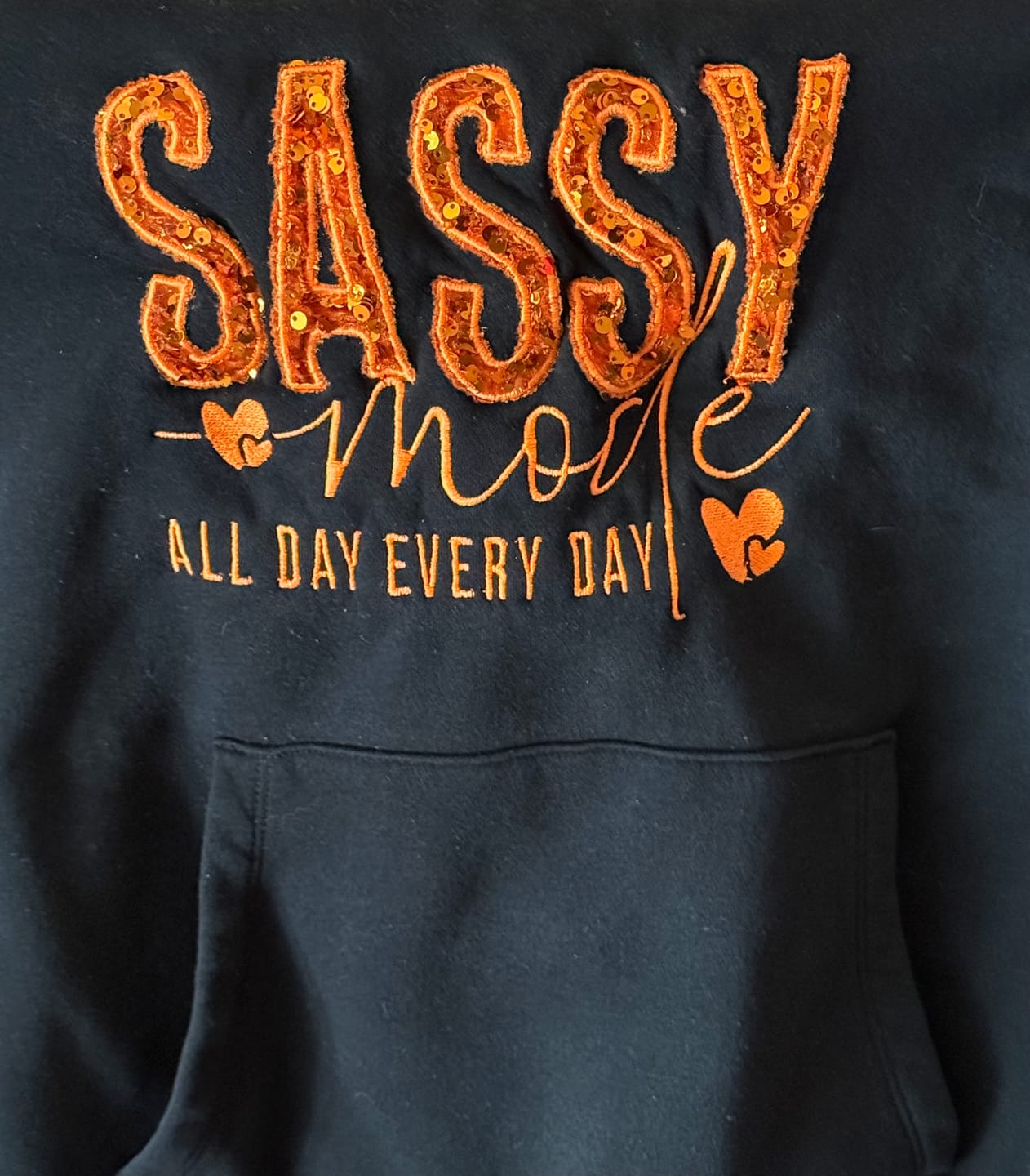 Customer photo review of Burnt Orange Sequin on Velvet