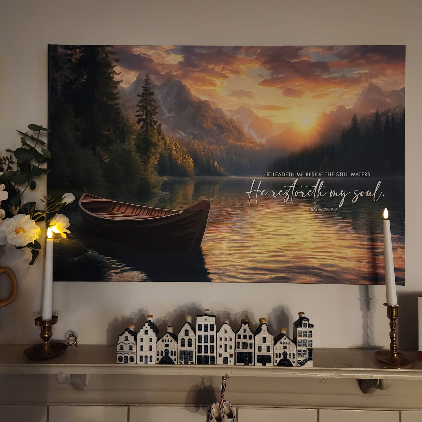 Customer photo review of He Leadeth Me Beside The Still Waters Psalm 23:2-3 Bible Verse Wall Art Canvas