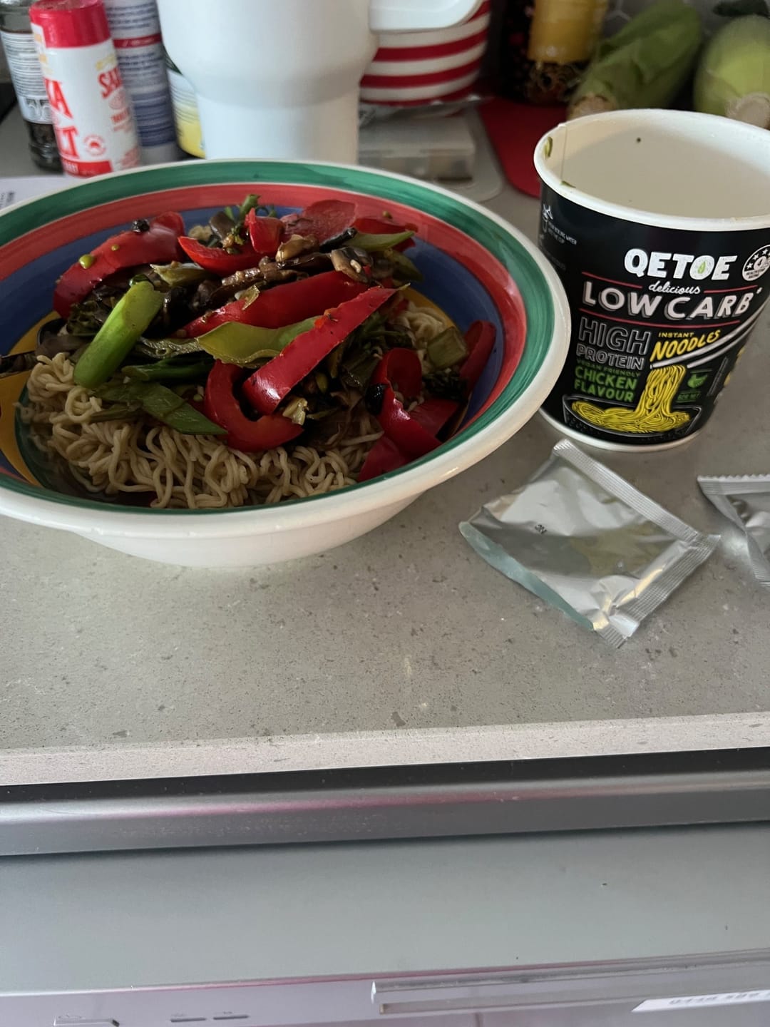 Customer photo review of Qetoe Low Carb High Protein Instant Cup Noodle - CHICKEN 6 PACK