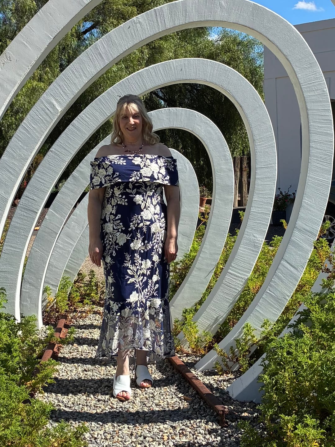 Customer photo review of Harriet Navy Embroidered Evening Gown