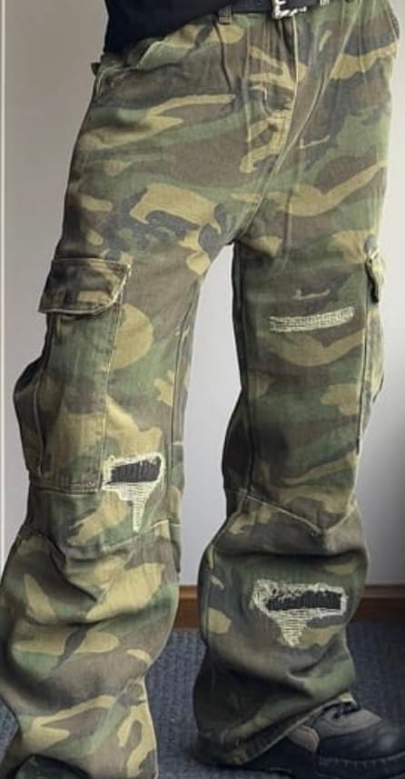 Customer photo review of Woven Ripped Camouflage Flared Cargo Pants - 2410
