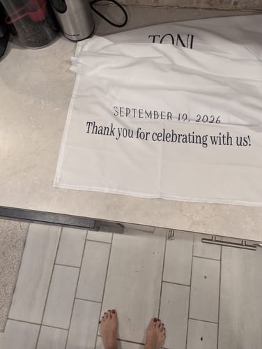 Customer photo review of Personalized Wedding Welcome Sign – Custom Fabric Banner for Weddings, Bridal Showers & Special Events