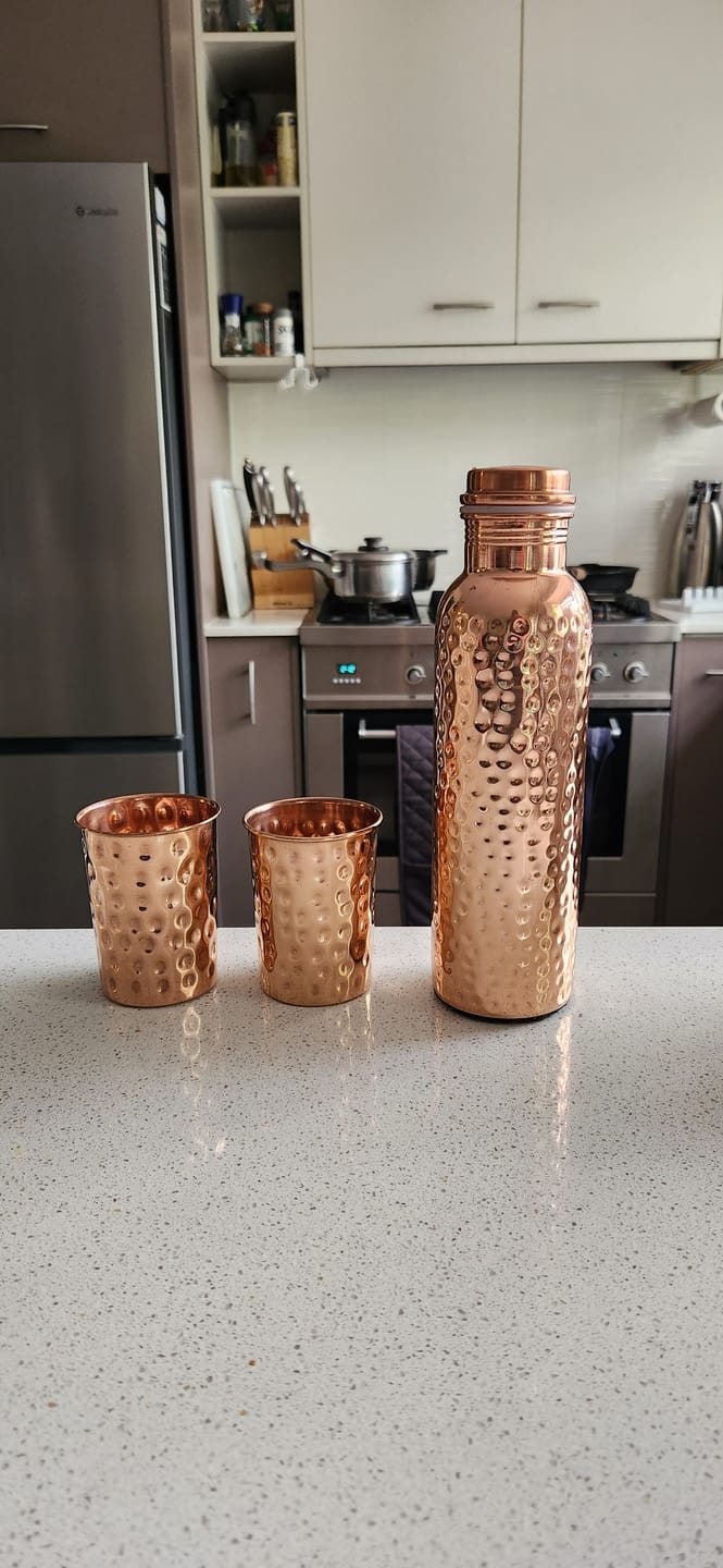 Customer photo review of Hammered Pure Copper Water Bottle