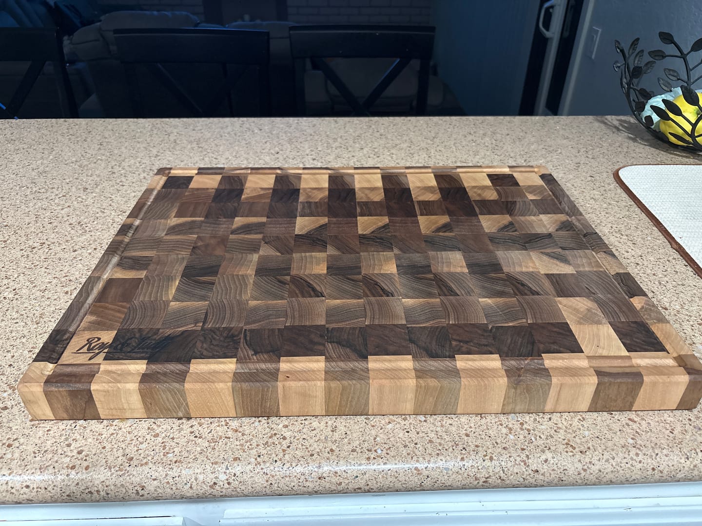 Customer photo review of Personalized Double-sided Walnut and Cherry End Grain Cutting Board
