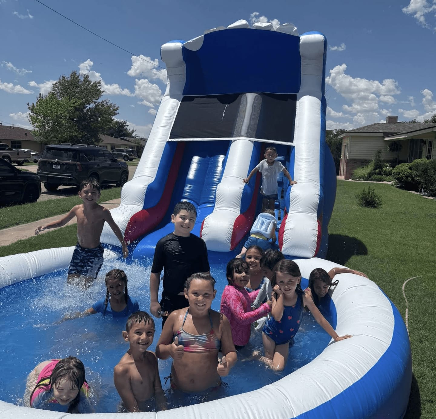 Customer photo review of 24ft Commercial PVC Wavy Inflatable Water Slide with Blower