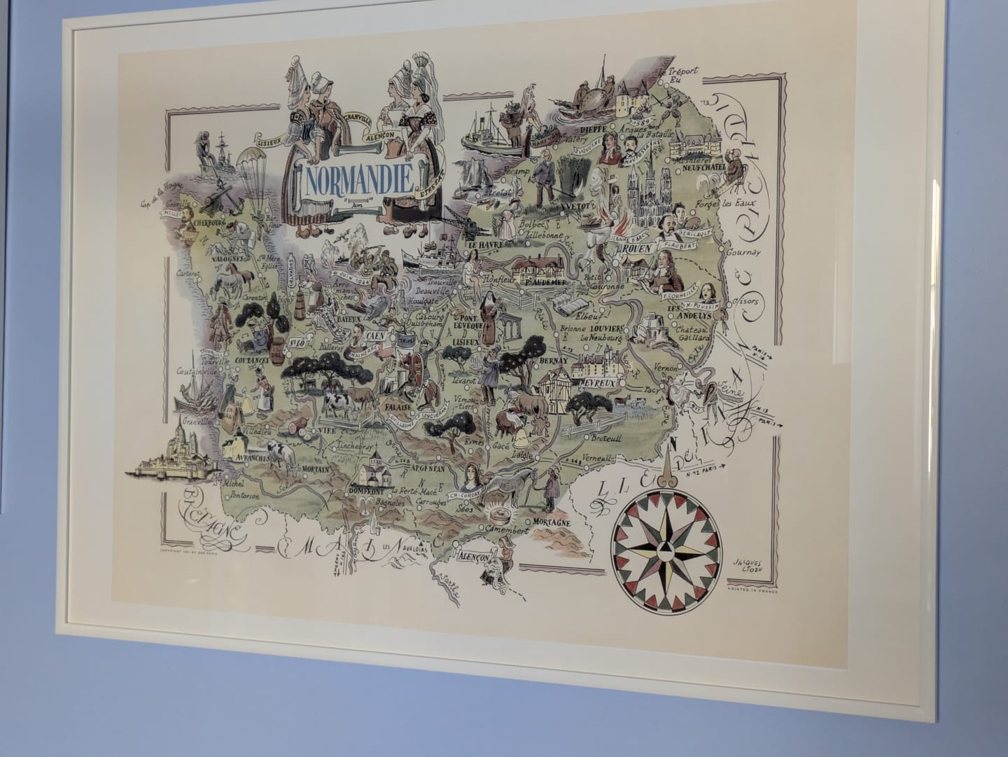 Customer photo review of Old Pictorial Map of Normandy by Liozu, 1951: Rouen, Le Havre, Mont Saint-Michel, D-Day Beaches, Caen
