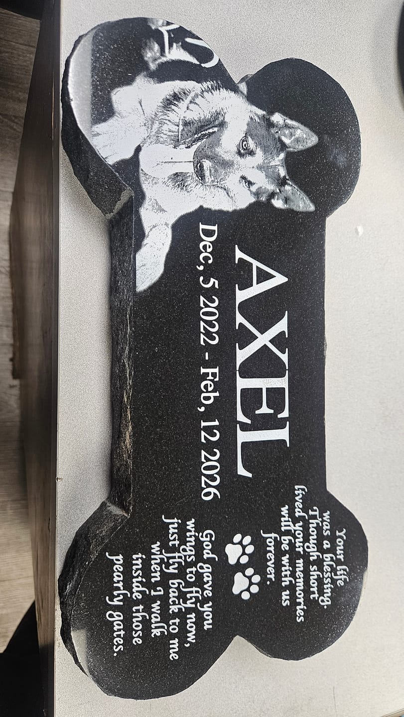Customer photo review of Bone Shape Outdoor Pet Grave Marker Personalized Memorial Plaque Granite
