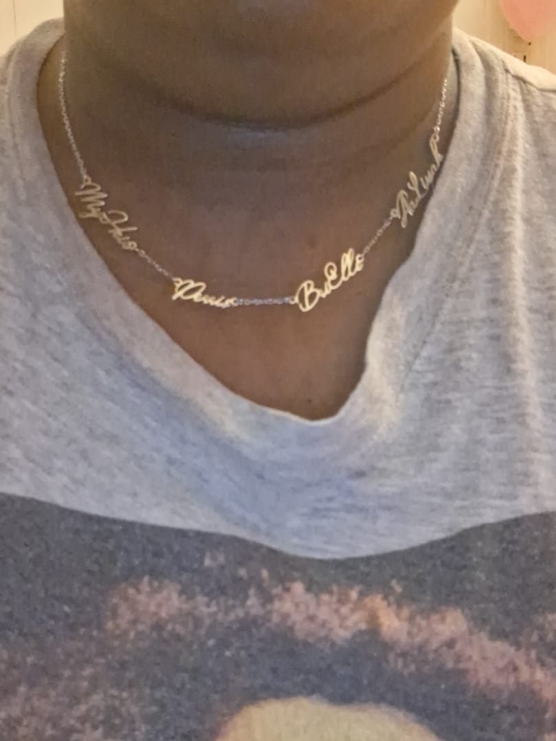 Customer photo review of Engraved Double Heart Necklace