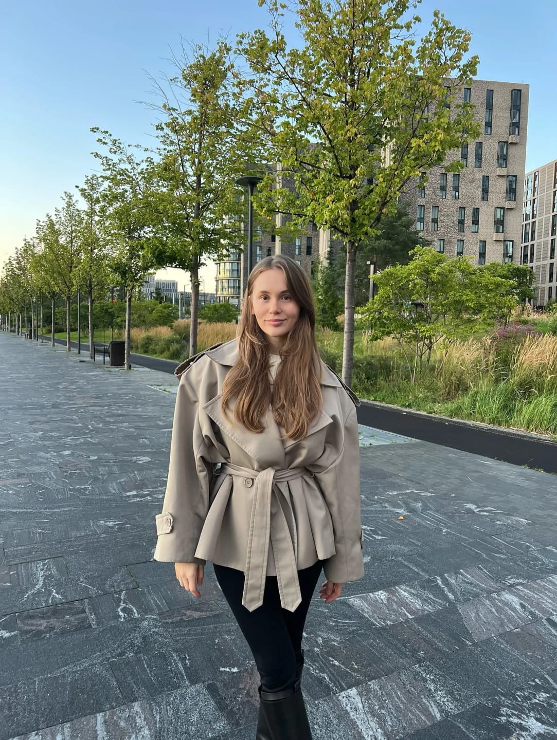 Customer photo review of Elona Belted Short Trench Coat