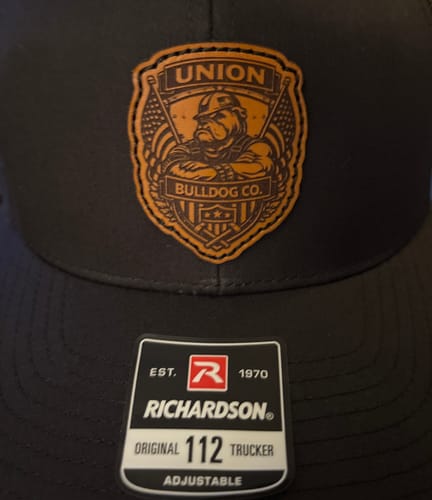 Customer photo review of Richardson 112 Genuine Leather Patch Hats Laser Engraved