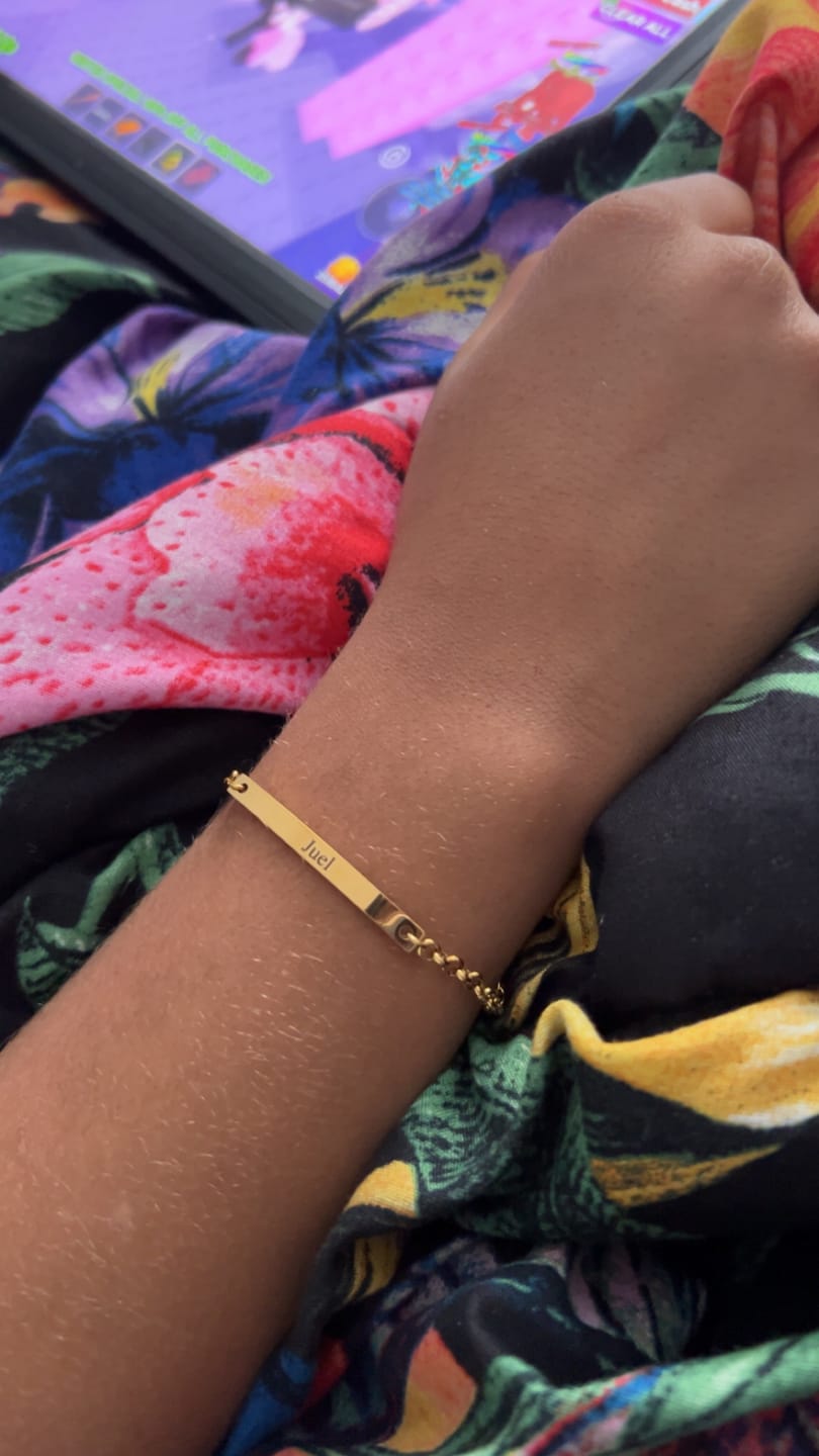 Customer photo review of Engraved Bar Bracelet