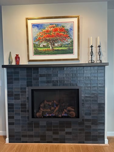 Customer photo review of Custom Steel Mantle // 76 1/4" W x 2" H x 6" D // Bronzed Iron