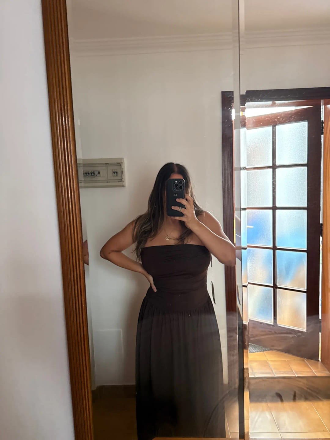 Customer photo review of Luz Strapless Ruched Maxi Dress