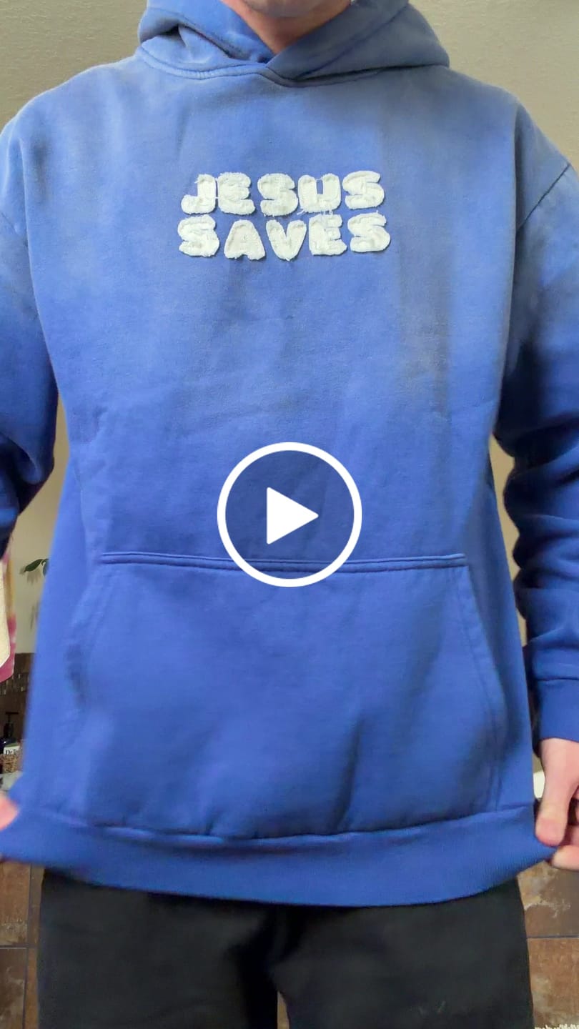 Customer video review of Jesus Saves Patchwork Hoodie