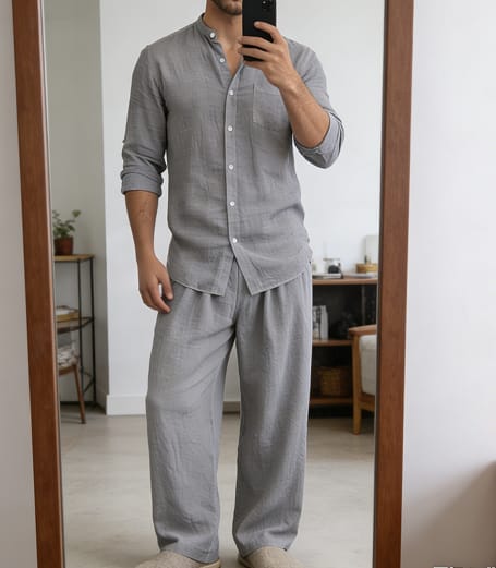 Customer photo review of Men’s Linen Cotton Blend 2 Piece Set Lightweight Breathable Casual Summer Outfit
