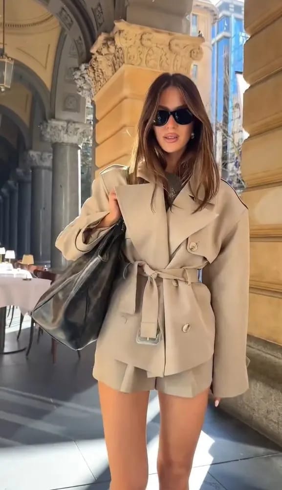 Customer photo review of Elona Belted Short Trench Coat