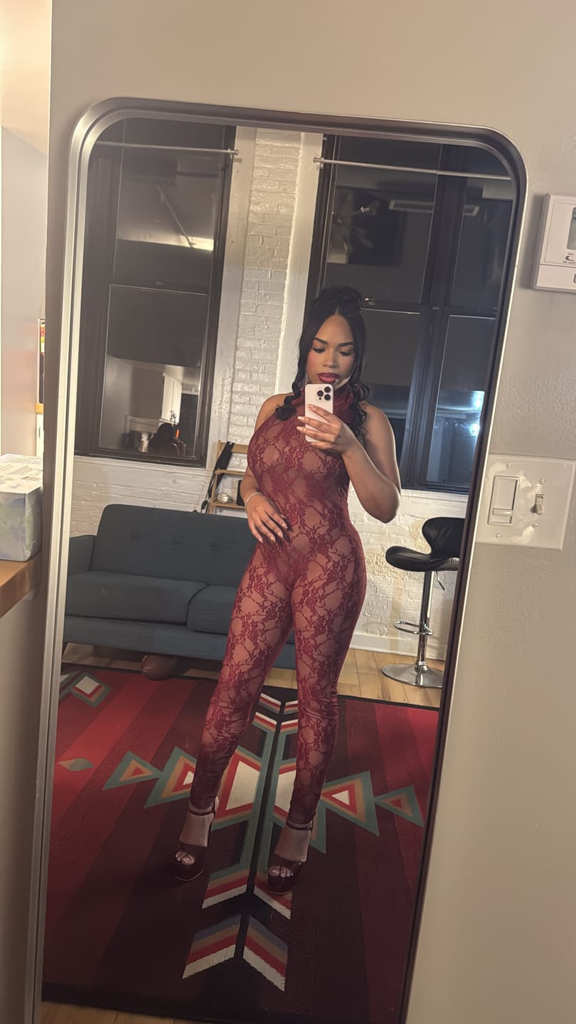 Customer photo review of Privé Lace Jumpsuit - Merlot