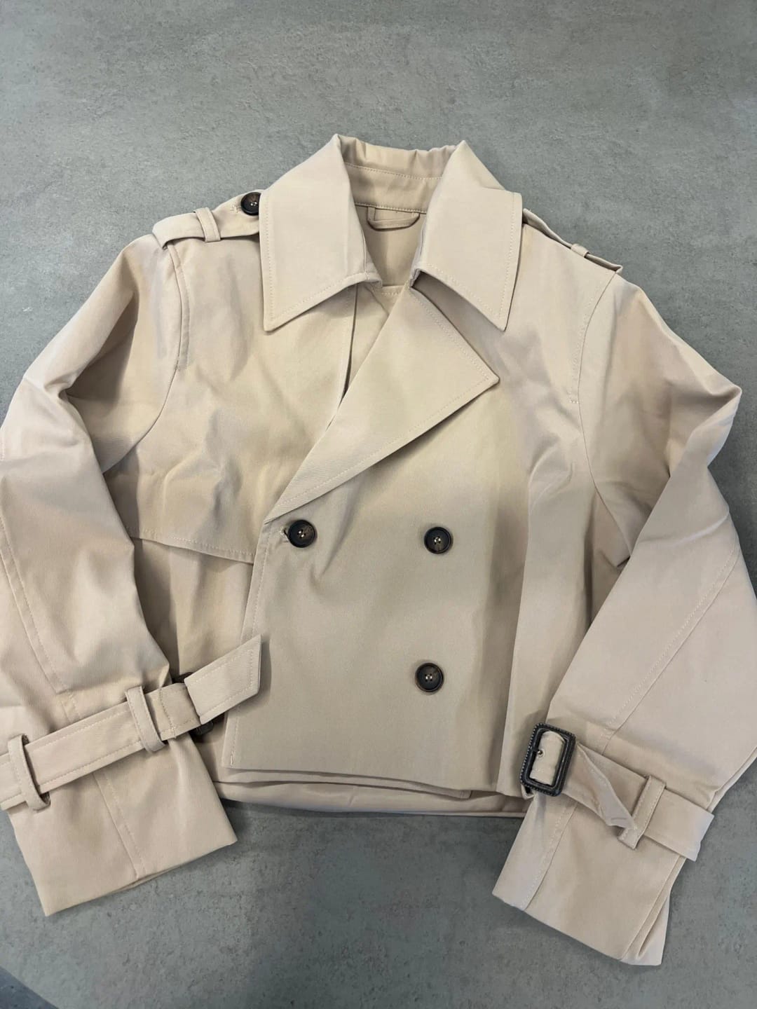 Customer photo review of Thelma Cropped Trench Coat