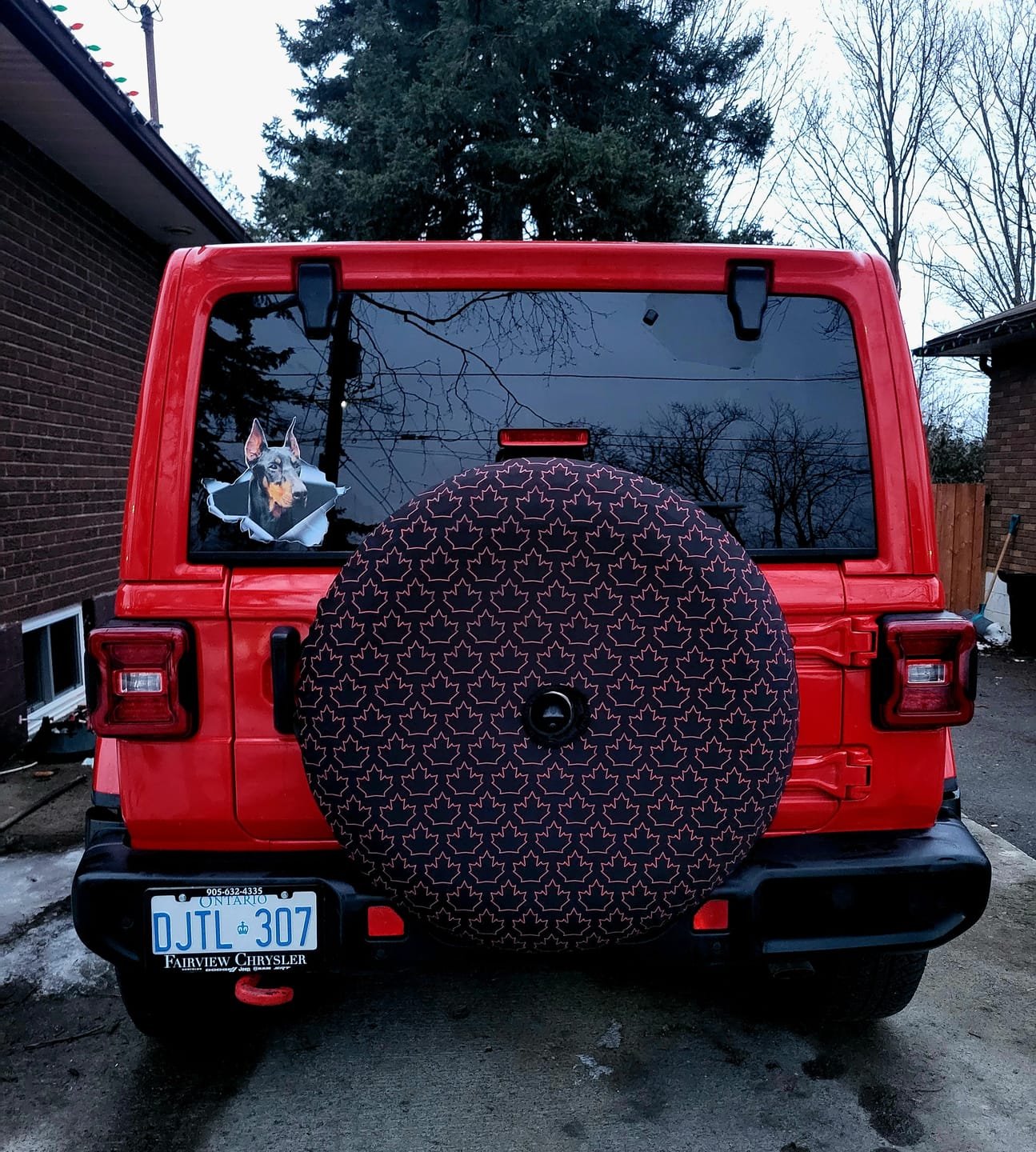 Customer photo review of Black And Red Canadian Maple Leaf Print Tire Cover With Camera Hole