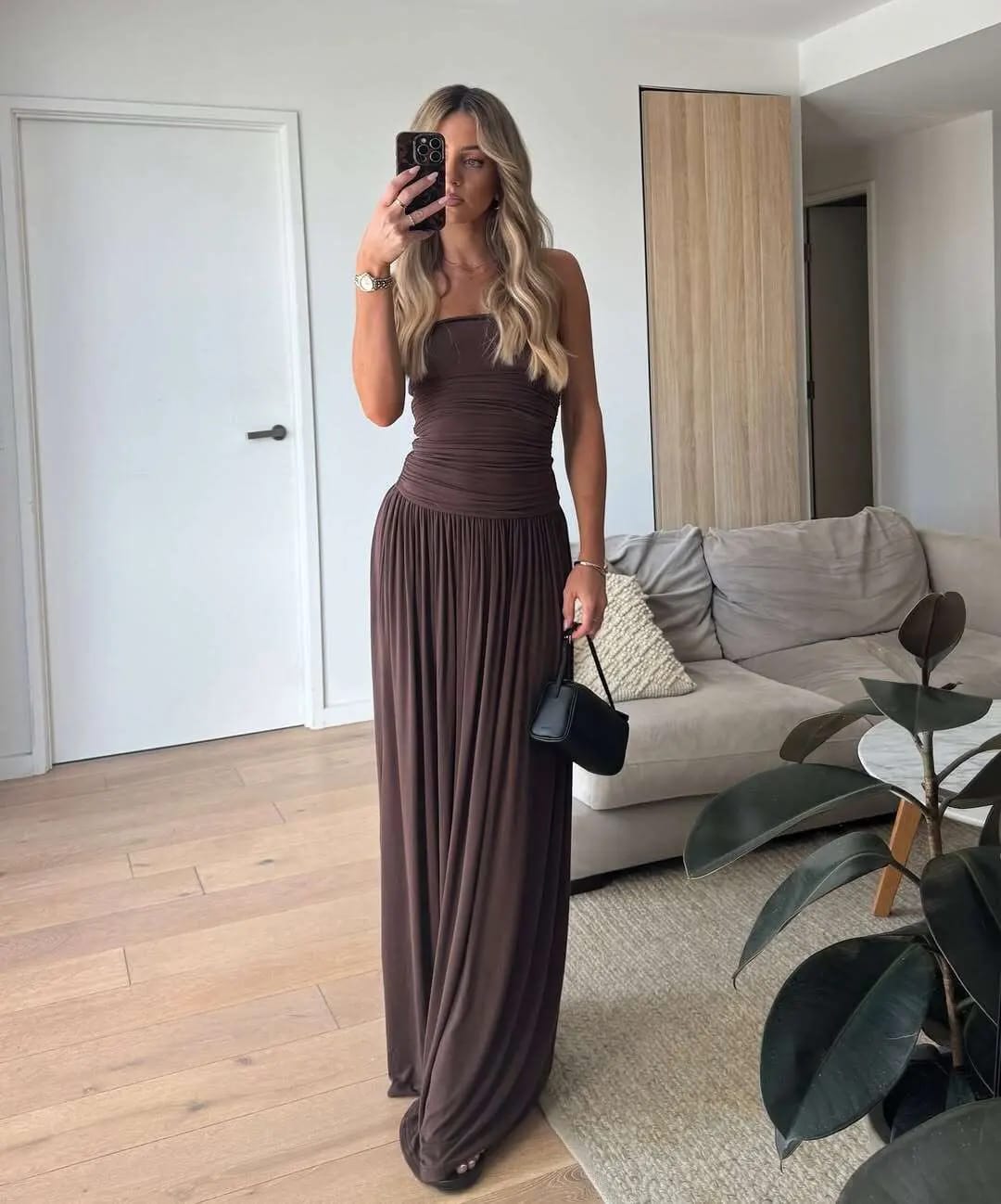 Customer photo review of Luz Strapless Ruched Maxi Dress