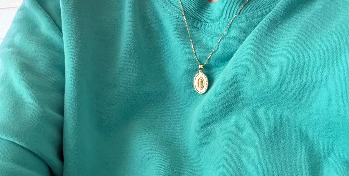 Customer photo review of Holy Mother Mary Necklace
