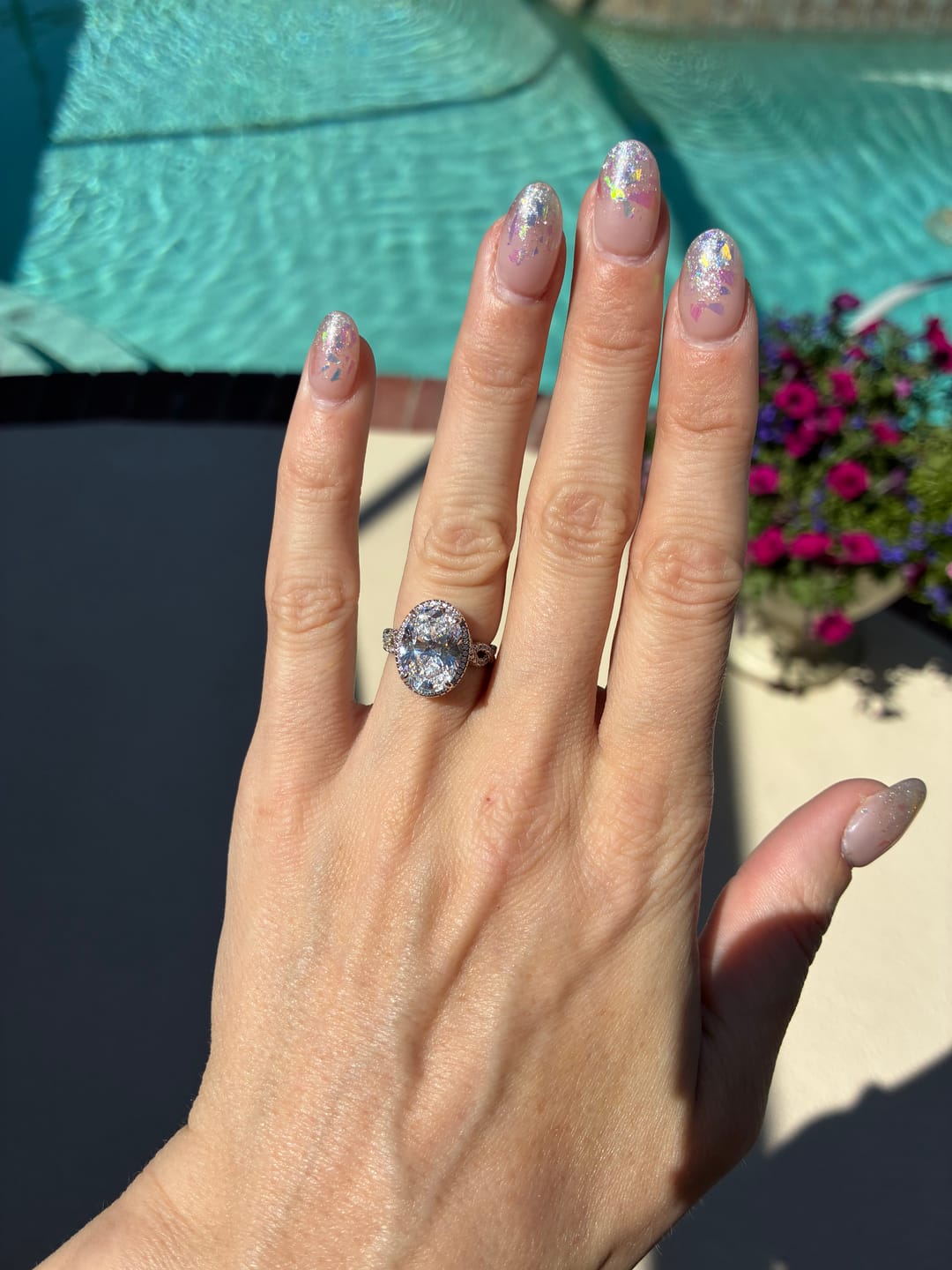 Customer photo review of 4.5Ct Oval Cut Twist Engagement Ring Travel Rings In Sterling Silver