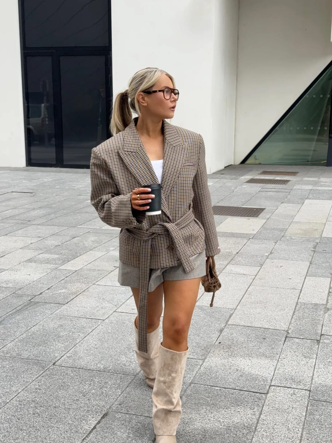 Customer photo review of Elma Houndstooth Belted Shorts Suit
