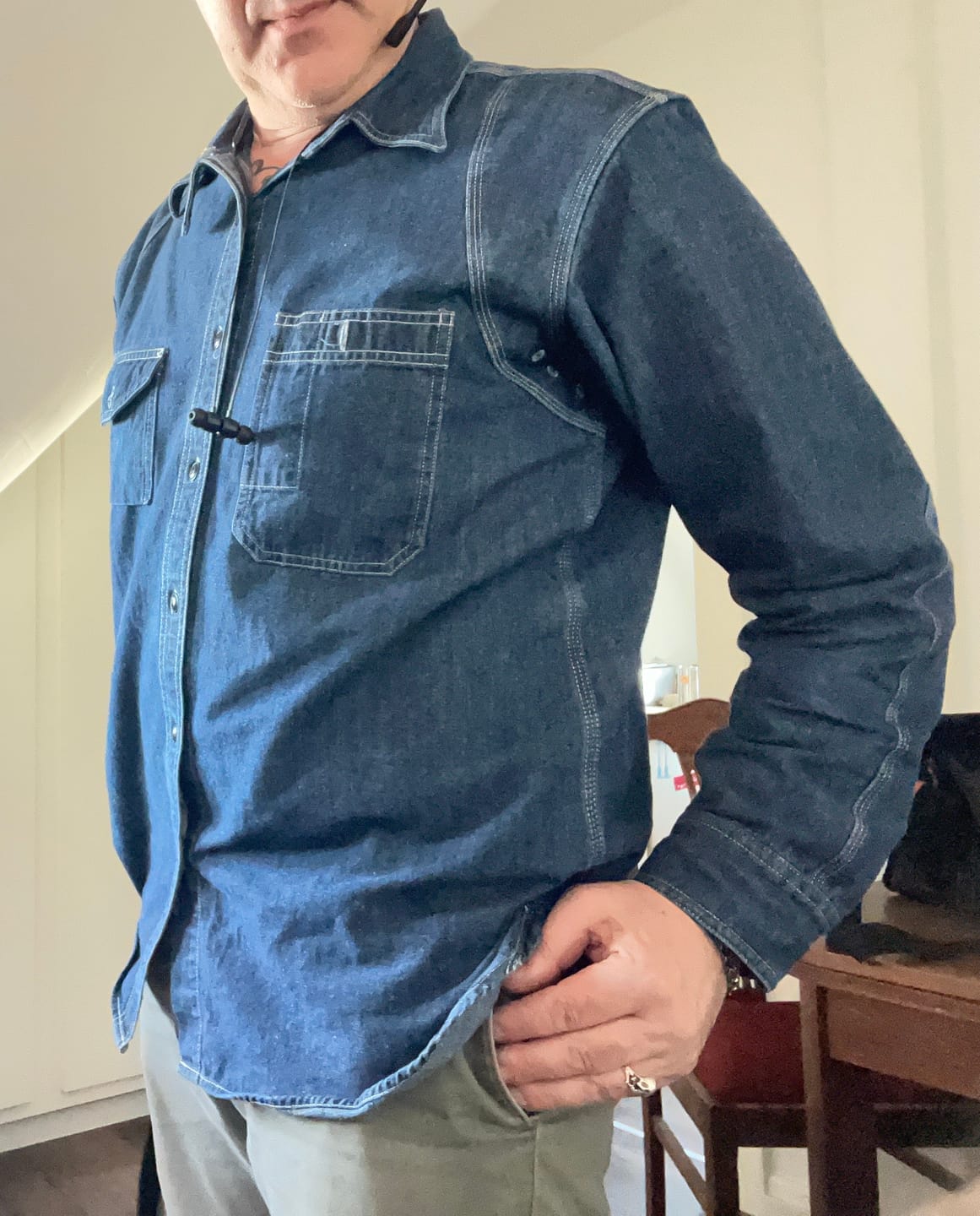 Customer photo review of 1933 Cigarette Pocket Denim Work Shirt