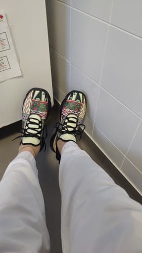 Customer photo review of Beige Aotearoa Kowhaiwhai Pattern Clunky Sneakers NZ Maori Quilt Style LT14