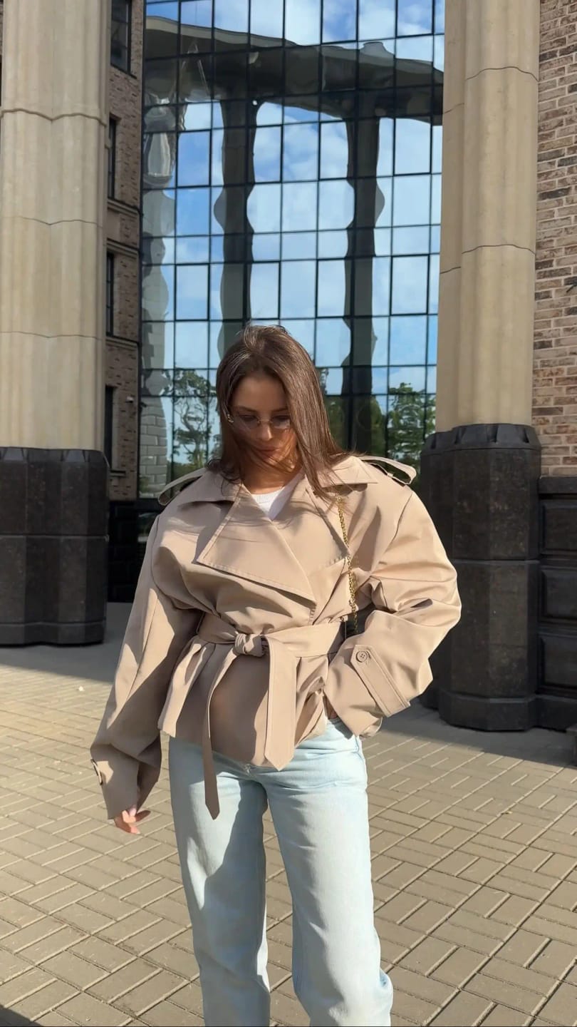 Customer photo review of Violy Belted Cropped Trench Coat