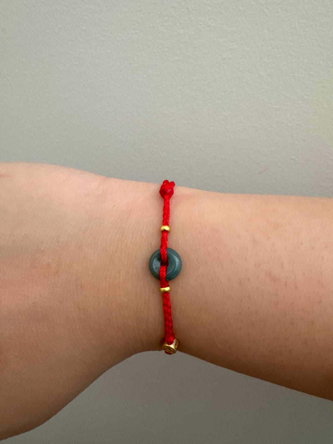 Customer photo review of Buddha Stones Peace Buckle Copper Coins Jade Red String Connection Bracelet Anklet