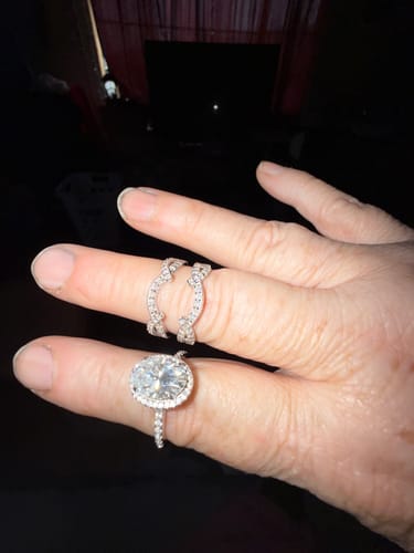 Customer photo review of Moissanite 4.0Ct Halo Oval Cut White Gold Stack Wedding Ring with Enhancer Wedding Band