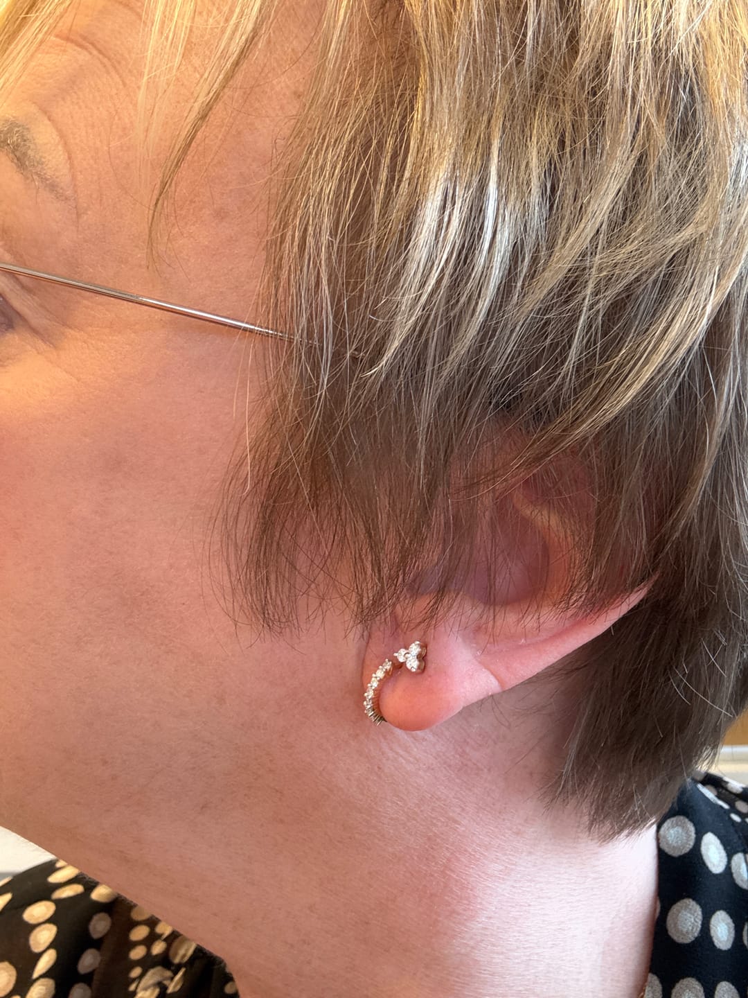Customer photo review of Versa Trinity Lab Grown Diamond Sleep Stud Earrings