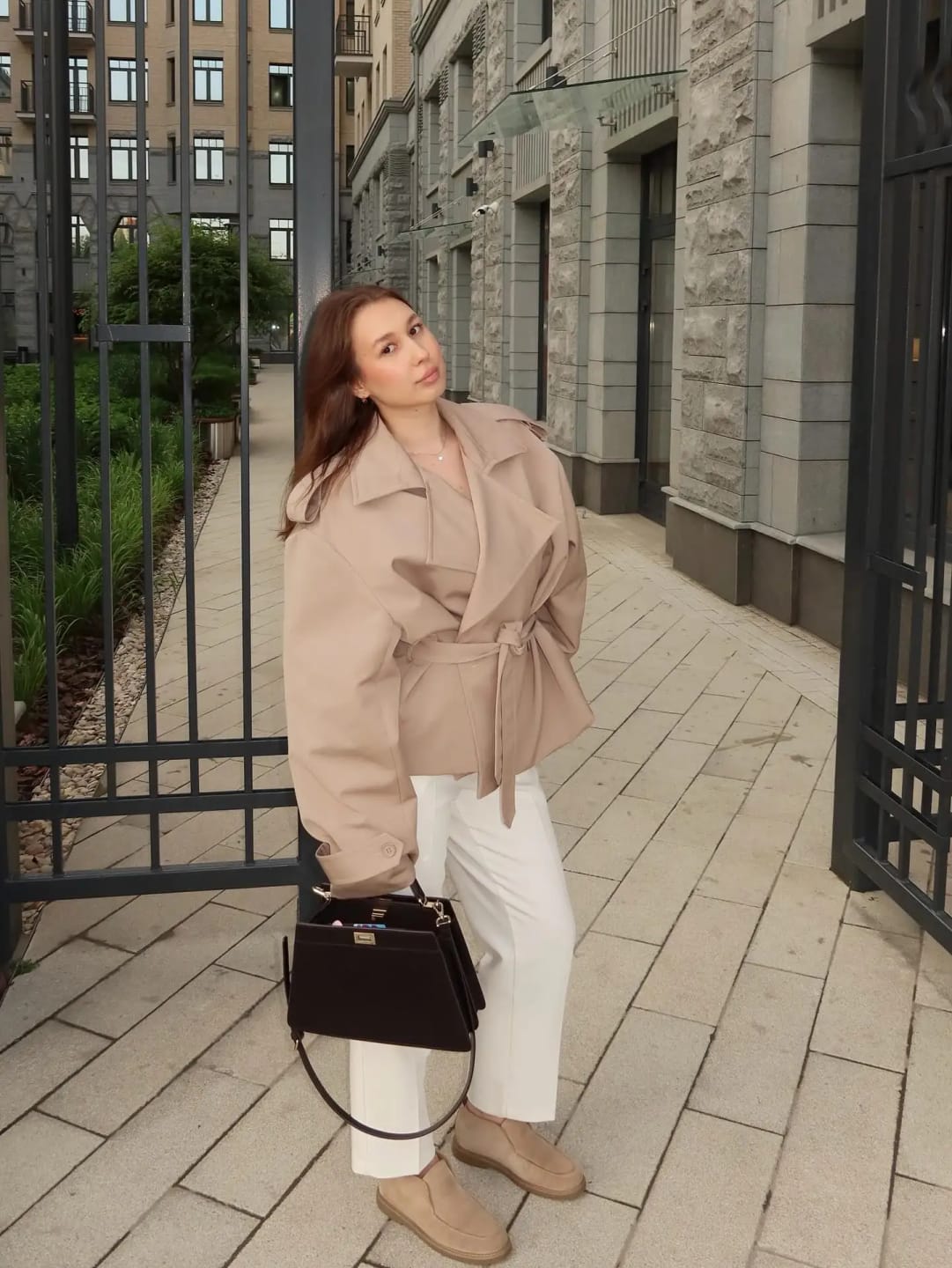 Customer photo review of Violy Belted Cropped Trench Coat