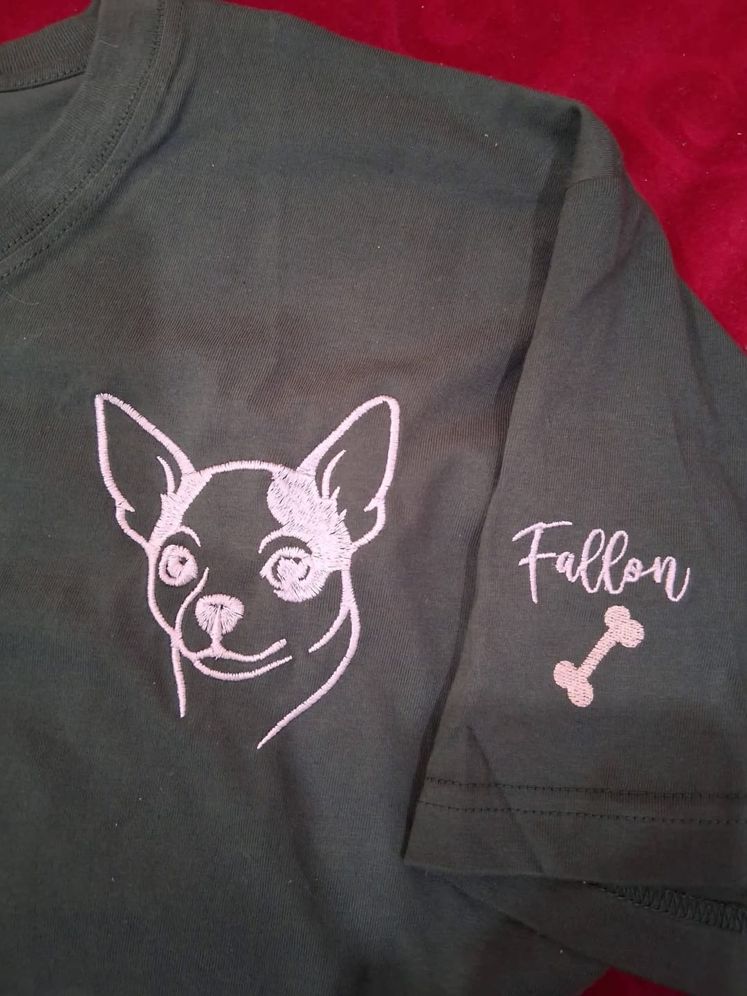 Customer photo review of Embroidered Pet Face and Pet Name on Sleeve Sweatshirt for Pet Lovers