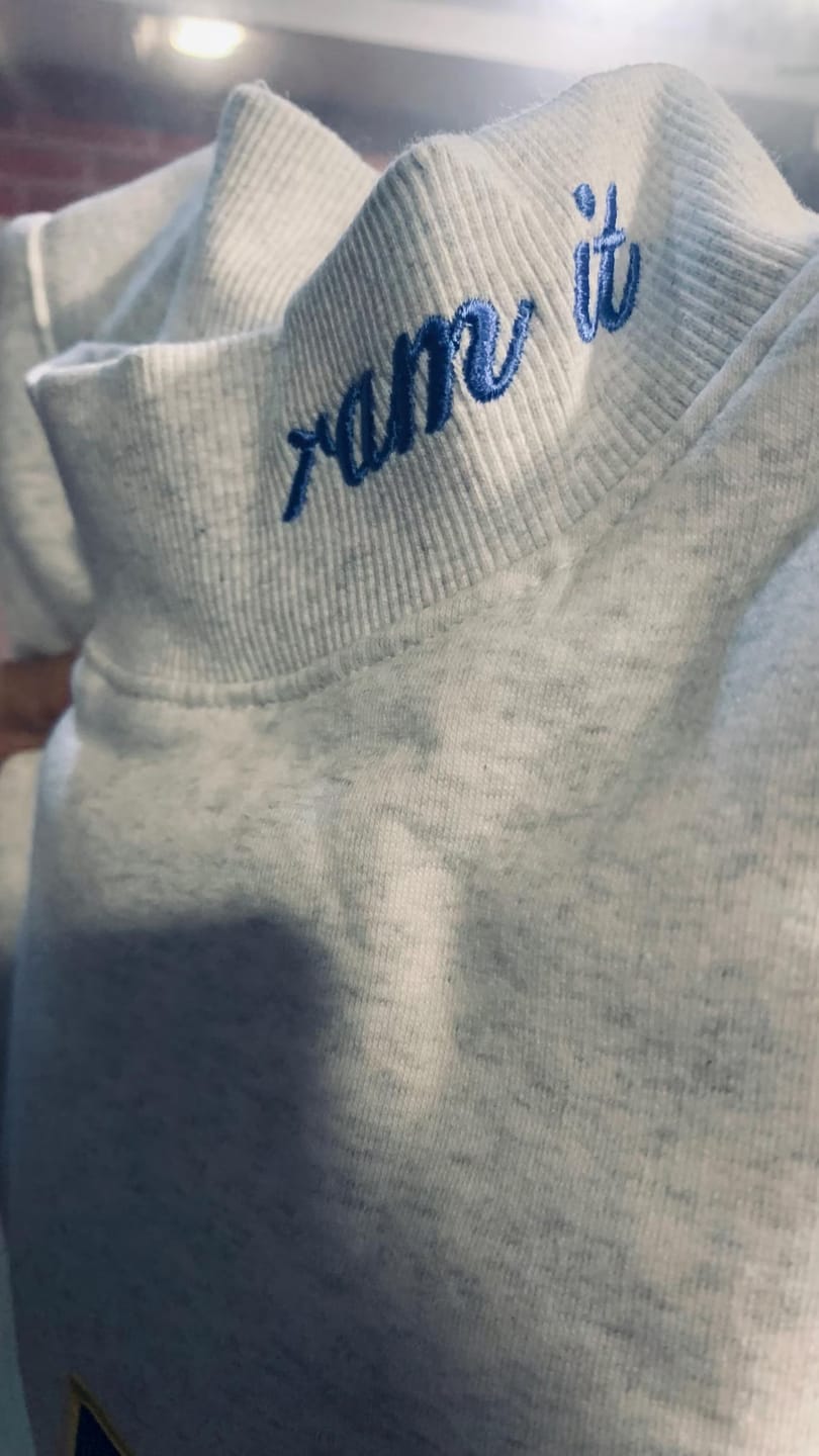 Customer photo review of Custom Mockneck Embroidered Team Name Sweatshirt – Stand-up Collar