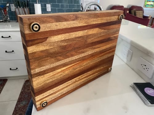 Customer photo review of Premium Cutting Board Feet - Brass/Stainless Steel
