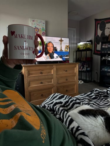 Customer photo review of Make Him A Sandwich Valentine Mug