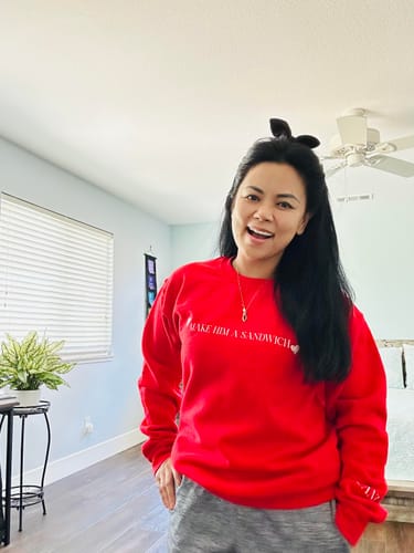 Customer photo review of Make Him A Sandwich Valentine Crewneck