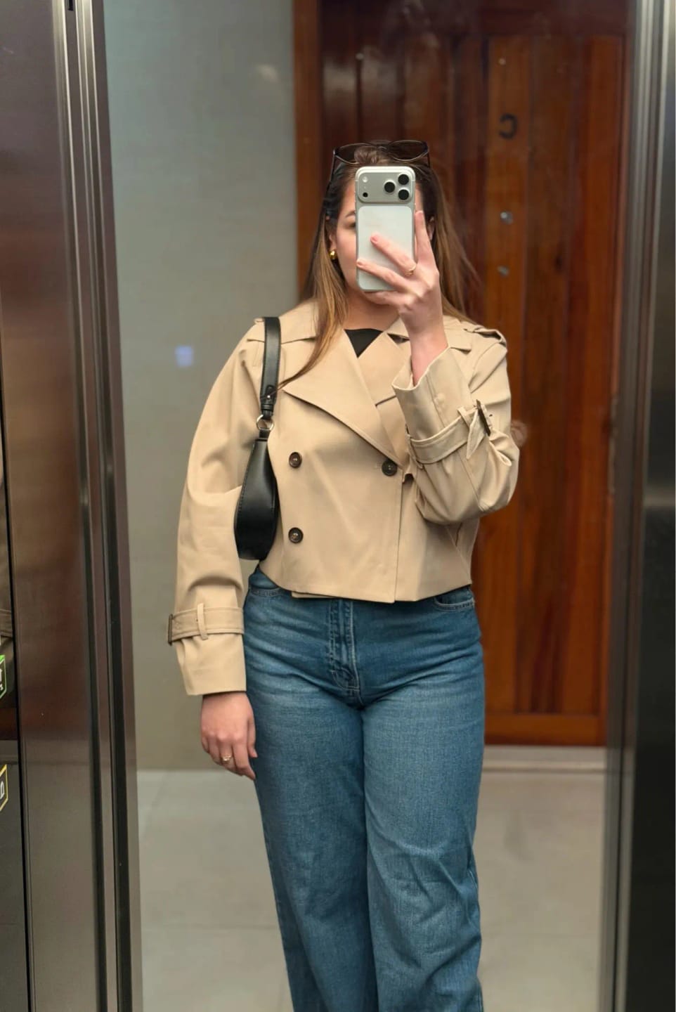 Customer photo review of Thelma Cropped Trench Coat