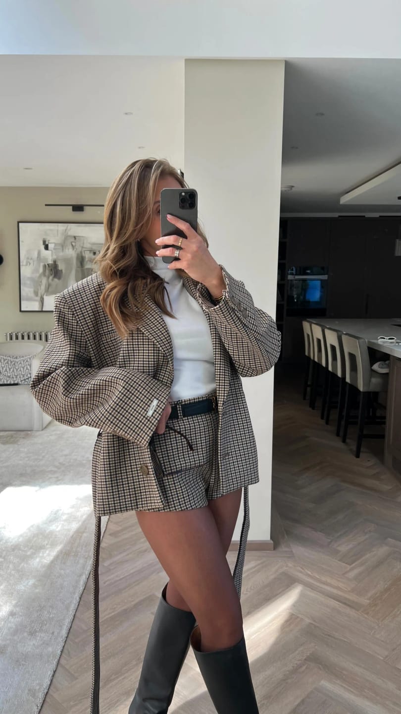 Customer photo review of Elma Houndstooth Belted Shorts Suit
